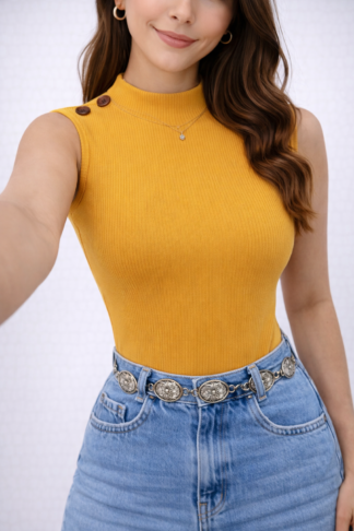 024 Blusa Regata gola alta com botão no ombro