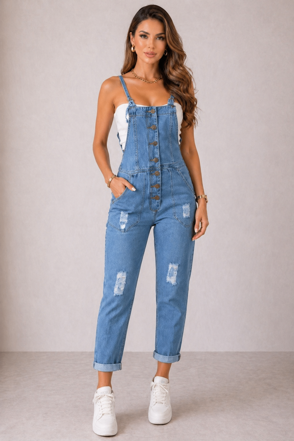 2468 Macacão Jardineira jeans