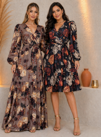 2118 Vestido Jaci longo curto manga longa floral