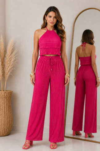 2654 Conjunto Ariane cropped babado e calça pantalona plissado