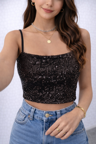 1162 Cropped regata paetê reto e nó