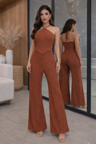 2388 Conjunto Luz cropped balão frente única e calça pantalona