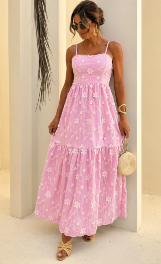 2139 Vestido Mayra longo regata alça fina bordado 3D