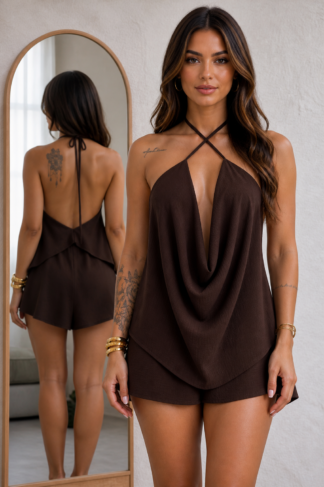 2896 Conjunto Anthony blusa regata frente única decote boba e shorts saia
