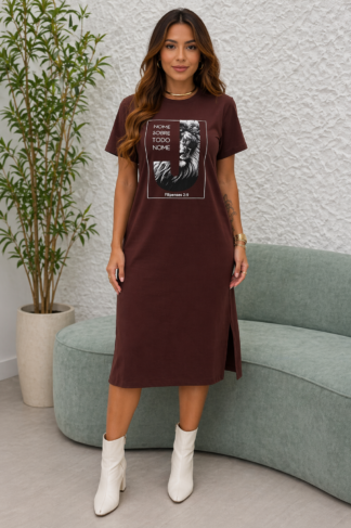 2776 Vestido Linda midi fenda lateral manga curta Frases cristãs