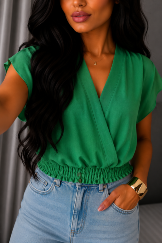 1471 Blusa cropped barra lastex manga curta flarê