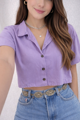 1306 Cropped camisa manga curta botão