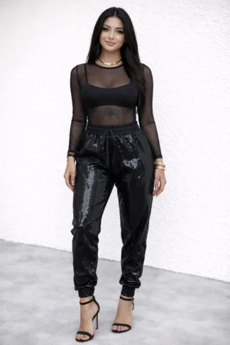 116 Calça jogger paetê frontal