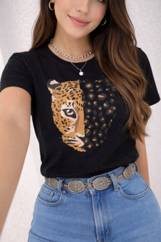 1288 Blusa t-shirt manga curta onça pintada