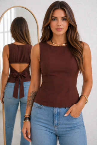 2935 Blusa regata Melani peplum com amarração alfaiataria