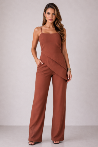 2354 Conjunto blusa regata alça fina assimétrica e calça alfaiataria