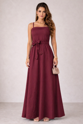 2806 Vestido Emily longo regata alça fina cinto faixa alfaiataria