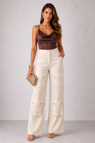 2923 Calça Bela wide leg 4 bolsos cargo alfaiataria