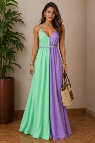 2013 Max vestido longo Carol alça fina bicolor