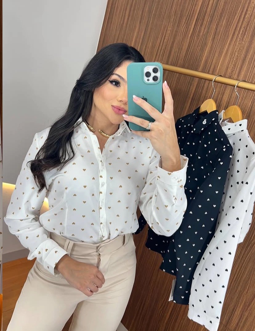 2899 Camisa Camila social botão manga longa coração - Imagem 3