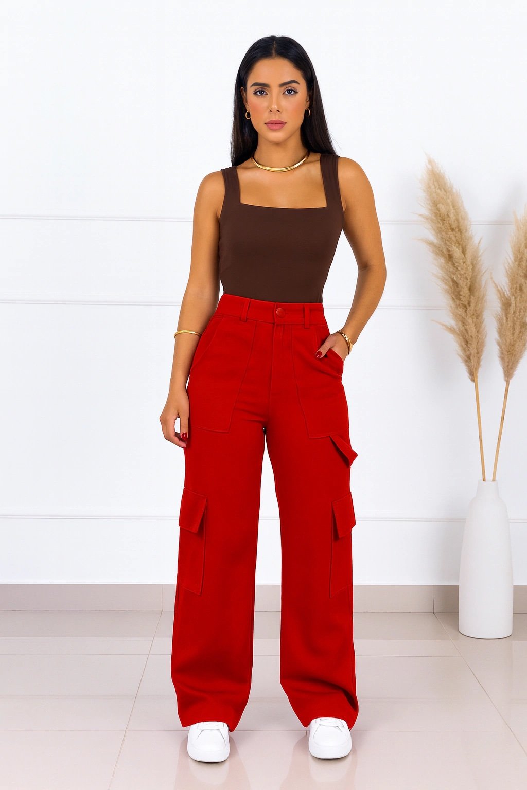 1679 Calça wide leg pantalona cargo alfaiataria - Imagem 6