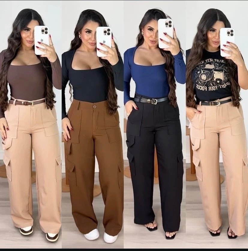 1679 Calça wide leg pantalona cargo alfaiataria - Imagem 7