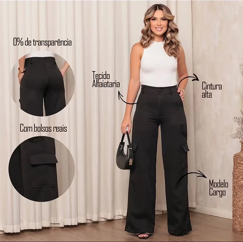 1679 Calça wide leg pantalona cargo alfaiataria - Imagem 2