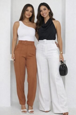 577 Calça skinny e pantalona cinto encapado alfaiataria