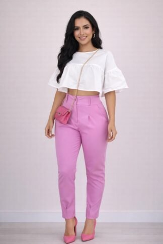 1614 Calça estilo Zara skinny cenoura pinça na barra alfaiataria