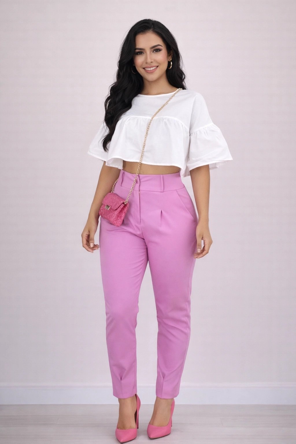 1614 Calça estilo Zara skinny cenoura pinça na barra alfaiataria