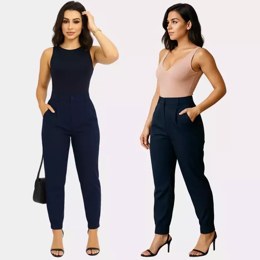1614 Calça estilo Zara skinny cenoura pinça na barra alfaiataria - Imagem 4