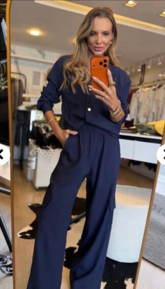 2860 Conjunto Eveli camisa manga longa e calça pantalona cargo alfaiataria