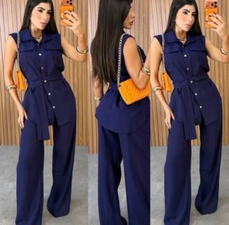 2861 Conjunto Eveli max colete e calça pantalona alfaiataria