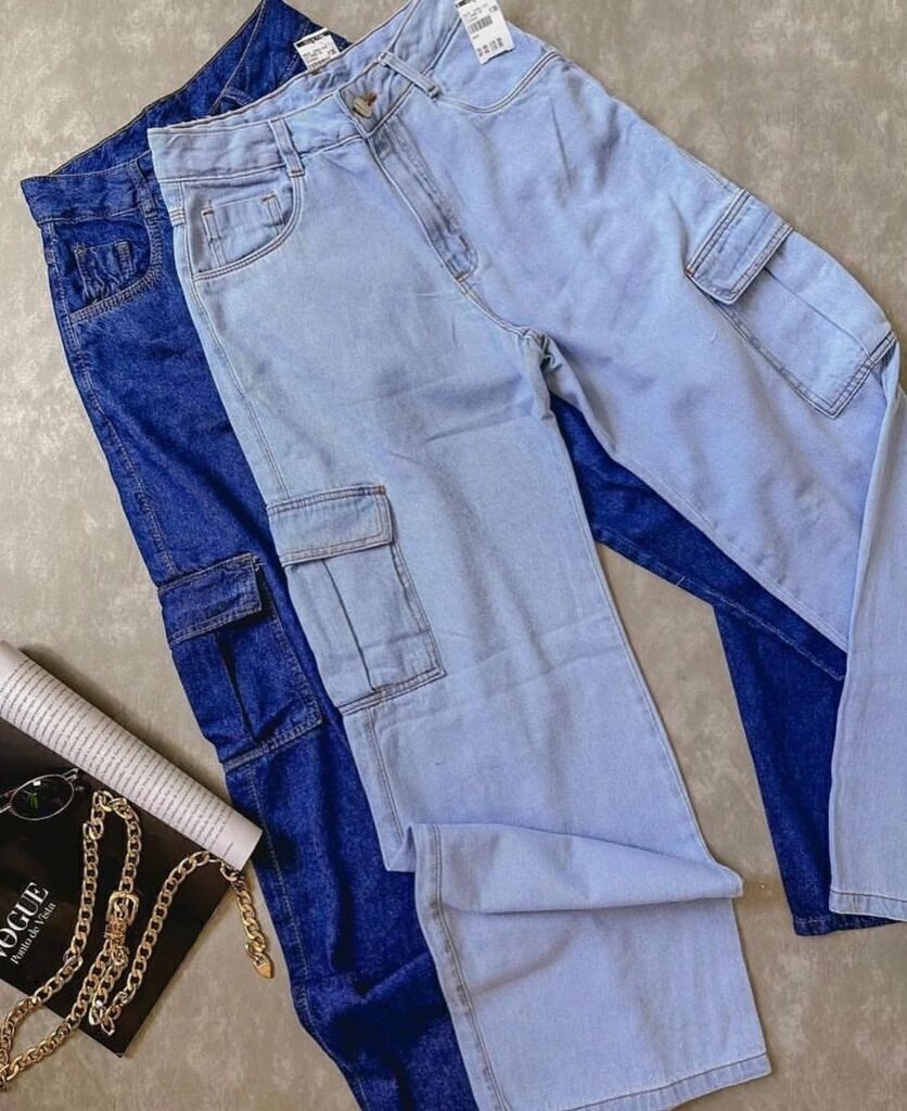 1823 Calça pantalona wide leg cargo jeans - Imagem 7