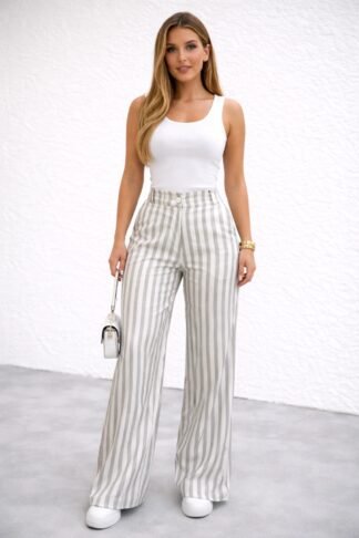 2197 Calça pantalona Jaque botão listrada linhão
