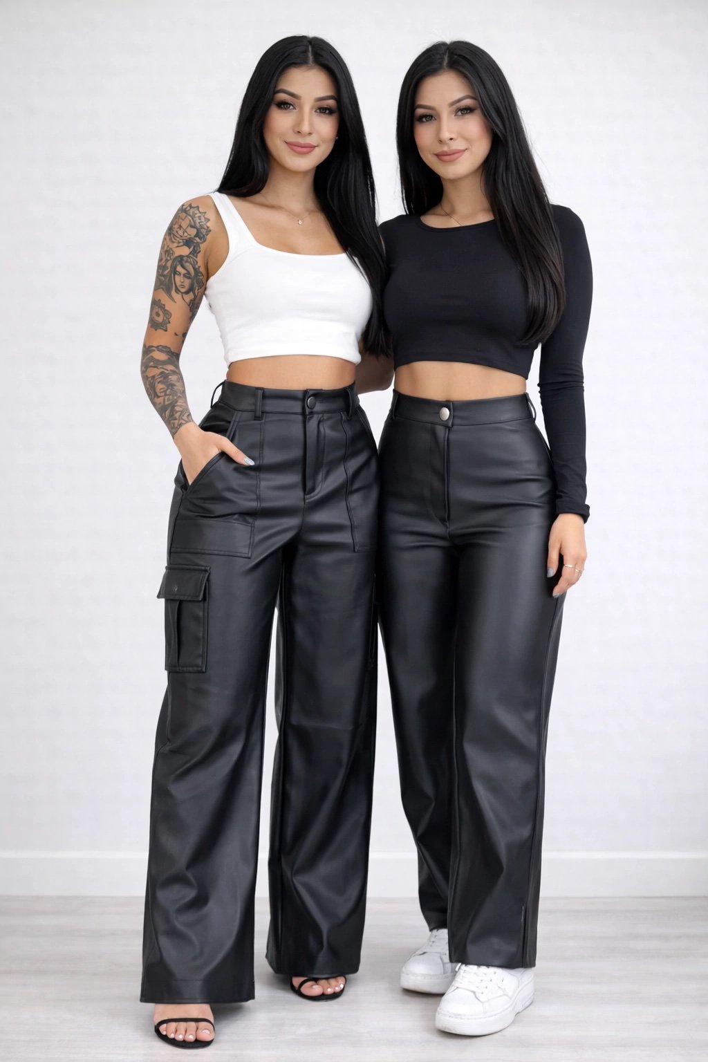2311 Calça Leia wide leg pantalona lisa cargo courino