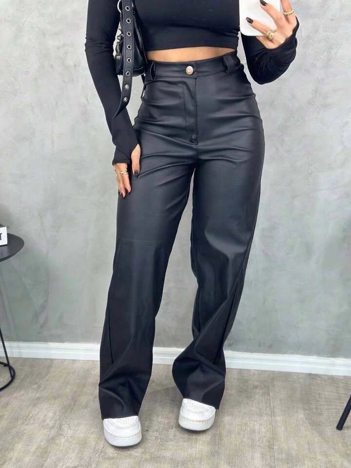 2311 Calça Leia wide leg pantalona lisa cargo courino - Imagem 4