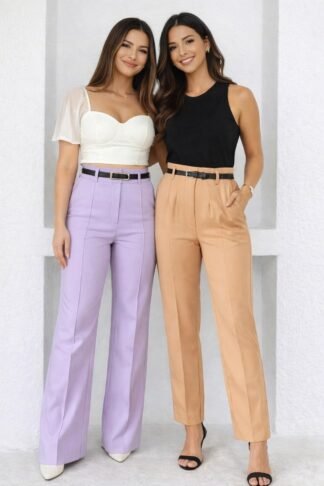 2114 Calça estilo Zara skinny e wide leg pantalona zíper