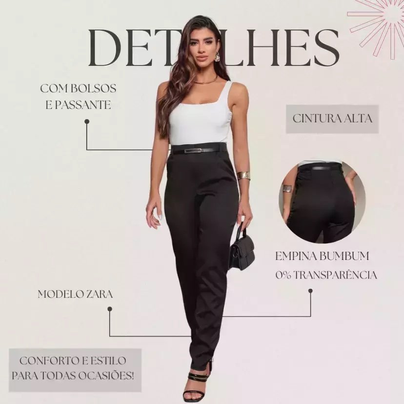 2114 Calça estilo Zara skinny e wide leg pantalona zíper - Imagem 6