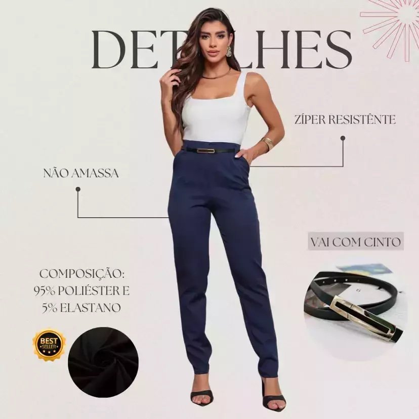 2114 Calça estilo Zara skinny e wide leg pantalona zíper - Imagem 7