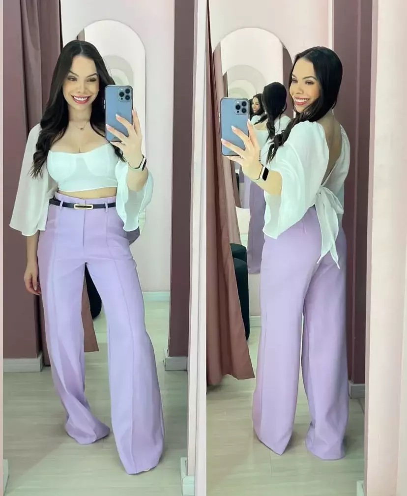 2114 Calça estilo Zara skinny e wide leg pantalona zíper - Imagem 23