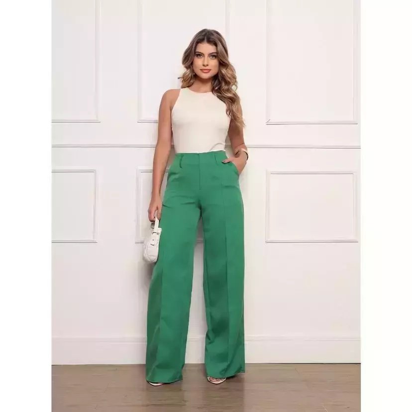 2114 Calça estilo Zara skinny e wide leg pantalona zíper - Imagem 30