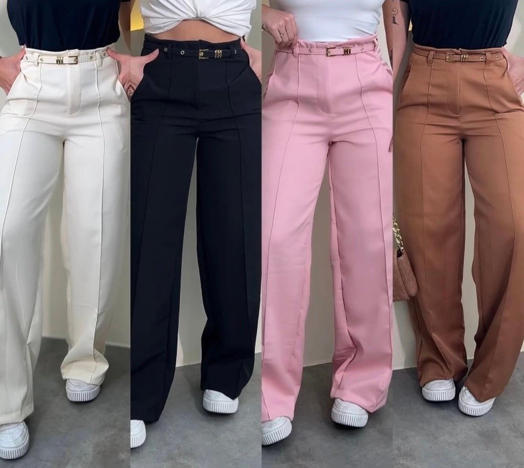 2452 Calça estilo Zara skinny e wide leg pantalona cinto encapado - Imagem 3
