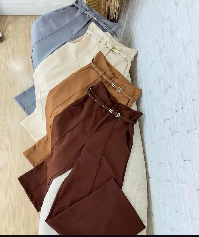 2452 Calça estilo Zara skinny e wide leg pantalona cinto encapado - Imagem 4