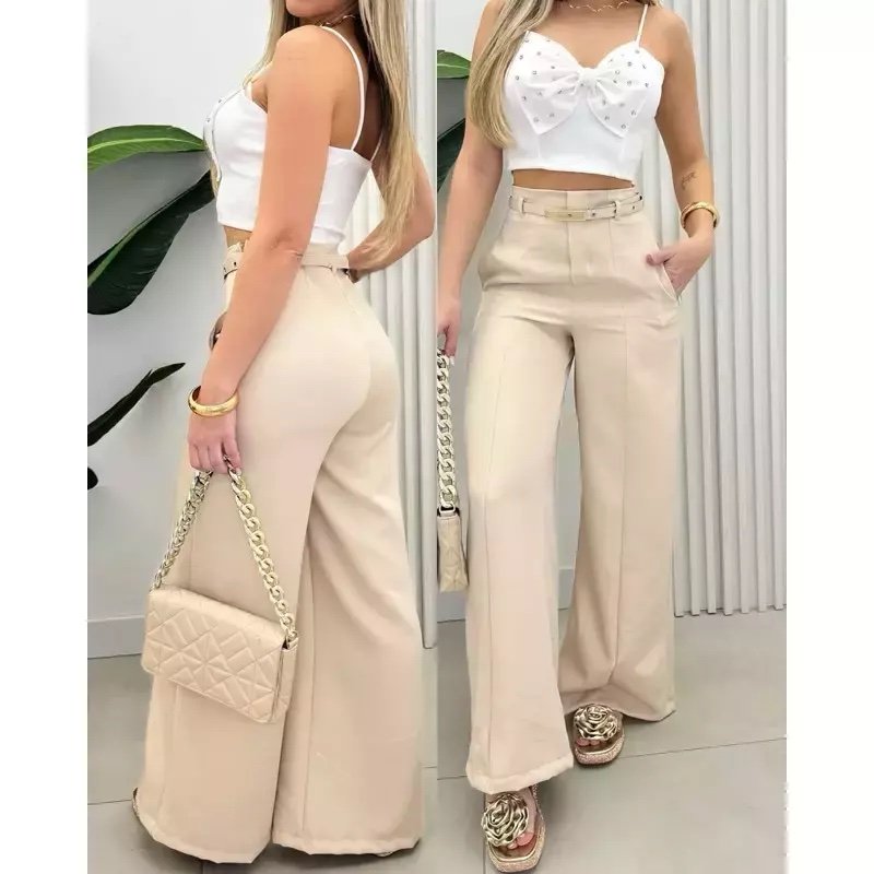 2452 Calça estilo Zara skinny e wide leg pantalona cinto encapado - Imagem 12