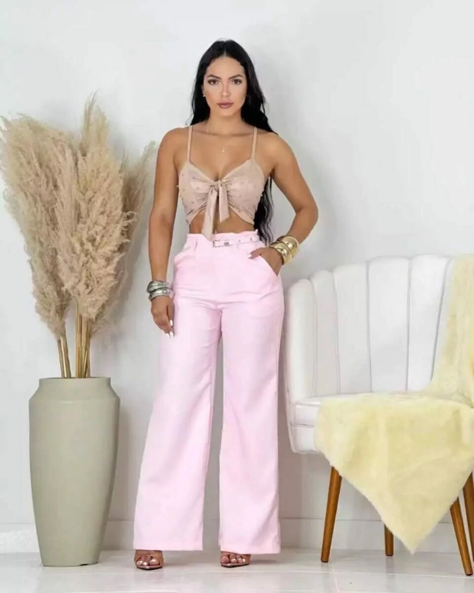 2452 Calça estilo Zara skinny e wide leg pantalona cinto encapado - Imagem 17