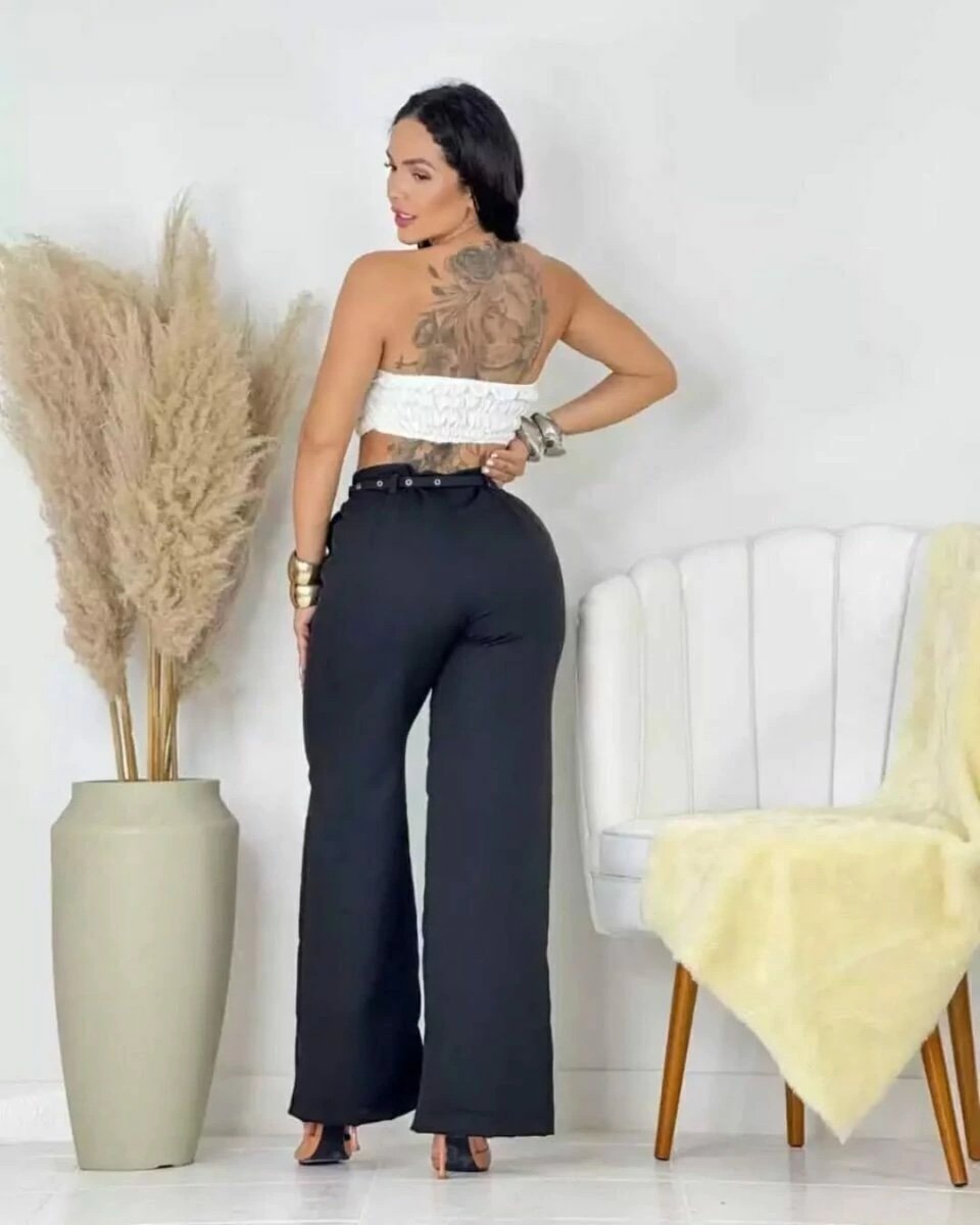 2452 Calça estilo Zara skinny e wide leg pantalona cinto encapado - Imagem 21
