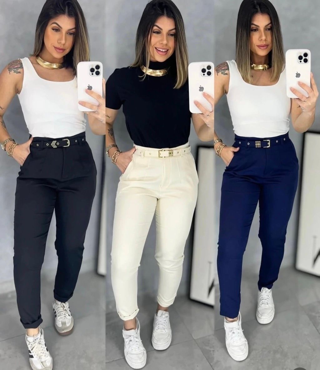 2452 Calça estilo Zara skinny e wide leg pantalona cinto encapado - Imagem 22
