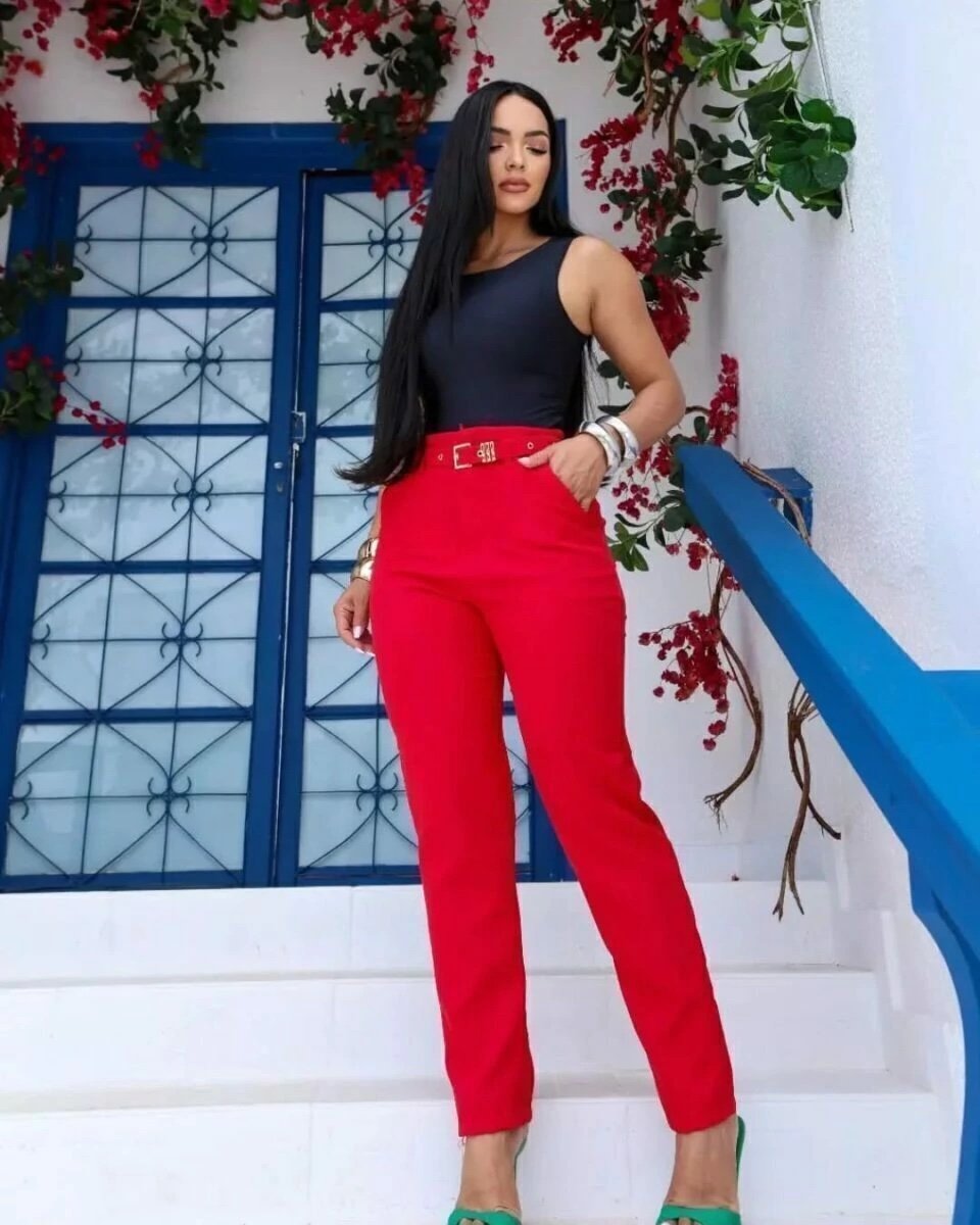 2452 Calça estilo Zara skinny e wide leg pantalona cinto encapado - Imagem 24