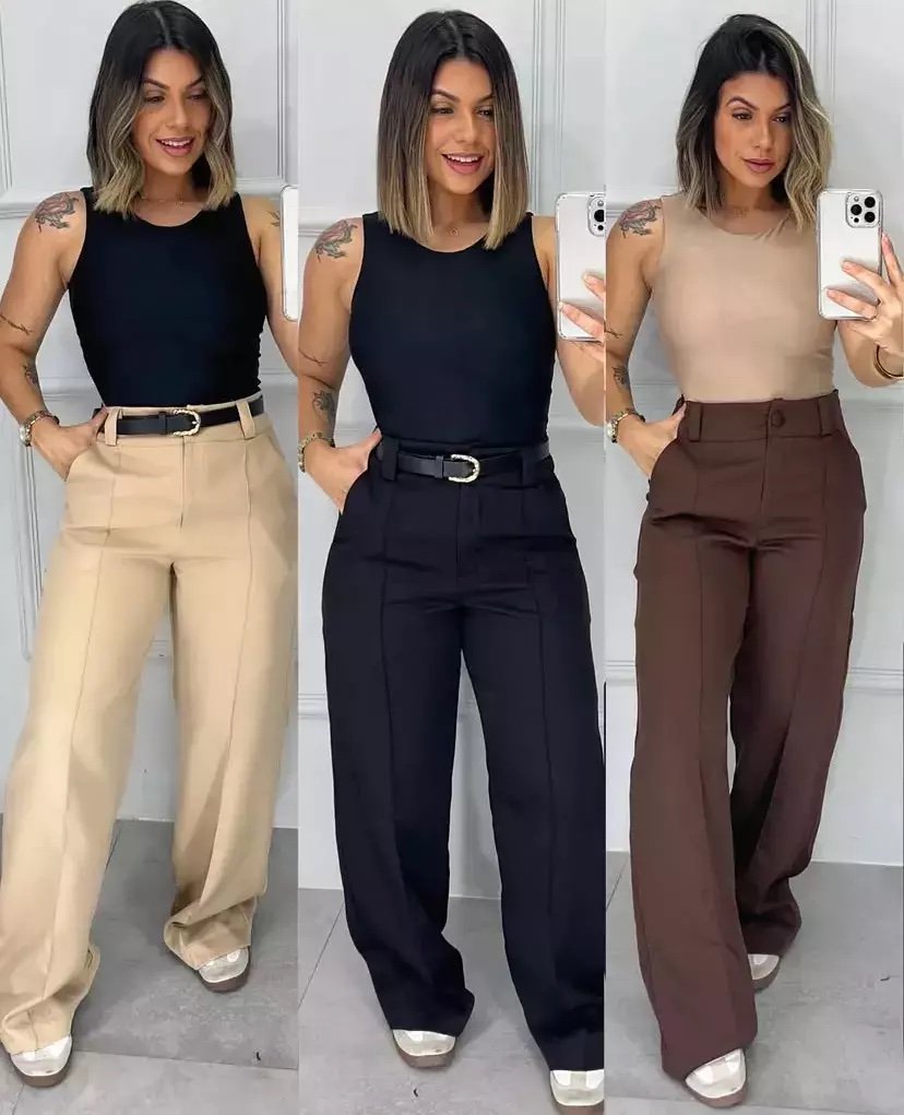 1962 Calça estilo Zara skinny e wide leg pantalona botão - Imagem 6