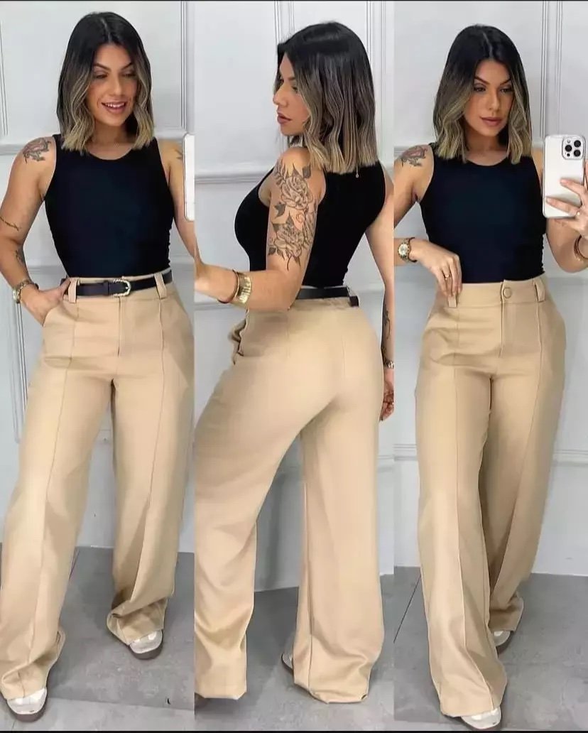 1962 Calça estilo Zara skinny e wide leg pantalona botão - Imagem 7