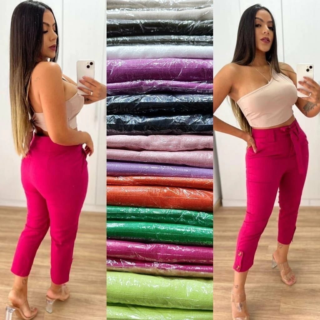 2184 Calça Beli clochard pantacourt detalhes em botão e cinto faixa linhão - Imagem 8