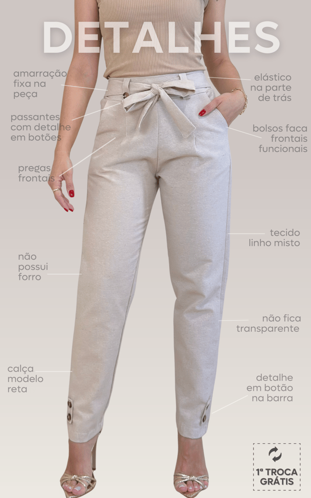 2184 Calça Beli clochard pantacourt detalhes em botão e cinto faixa linhão - Imagem 2
