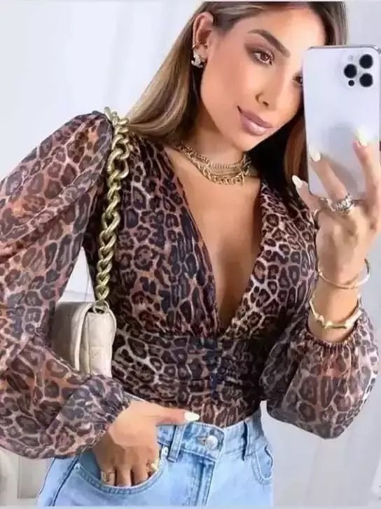 1568 Body Tay manga longa decotado franzido - Imagem 4