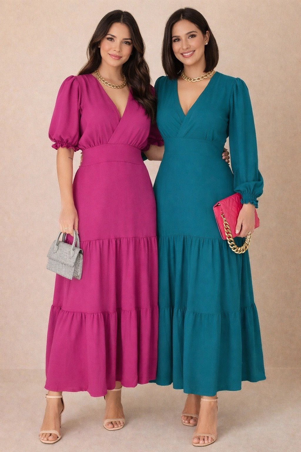 1423 Vestido Isabela longo manga curta e longa bufante princesa